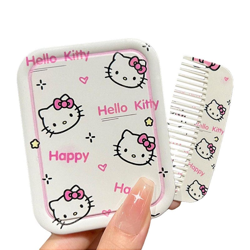Portable folding mini mirror with comb, a cute and portable makeup mirror for students.